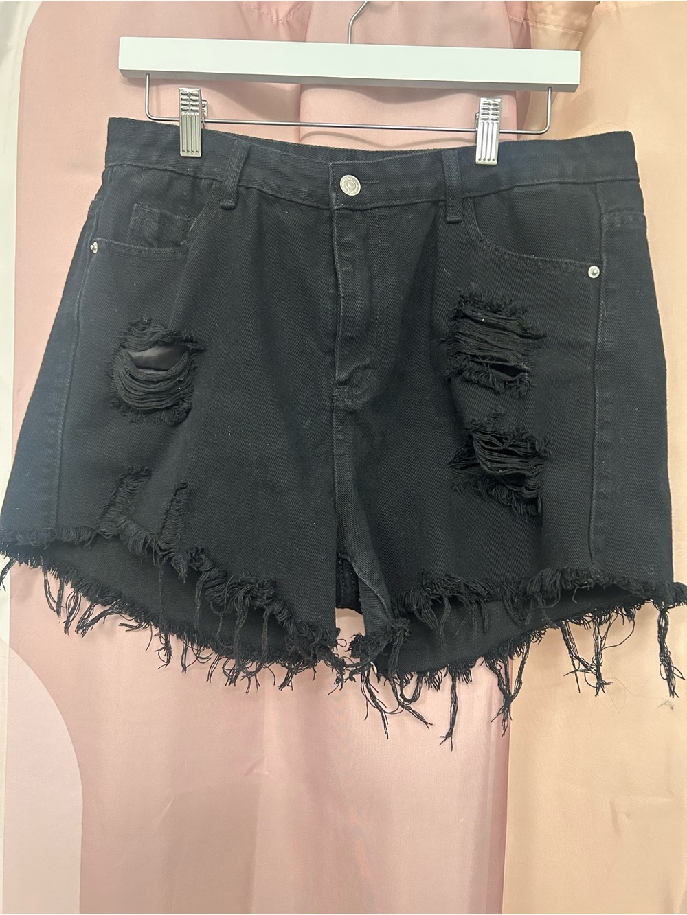 Black Distressed Denim Shorts - Women